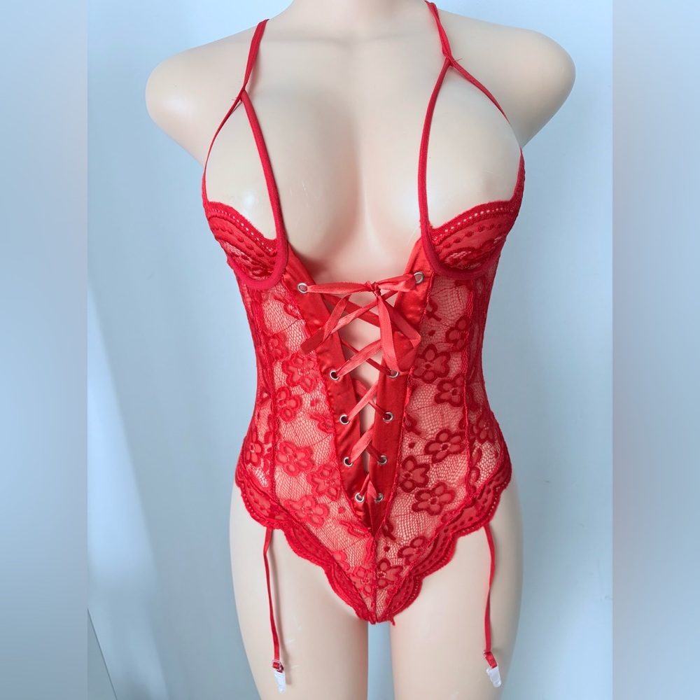 Elegant Red Lace Bodysuit